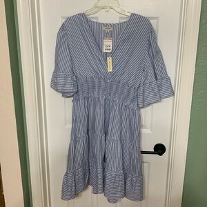 blue elastic waist stripe dress